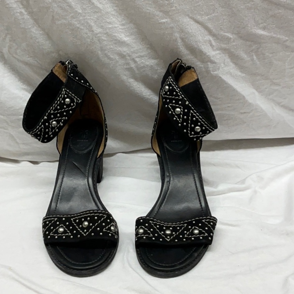Frye Black Heeled Sandals with Crystal Embellishments - Picture 2 of 10